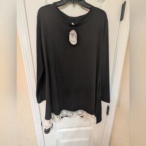 NWT Black with White Lace Trim Women's Tunic